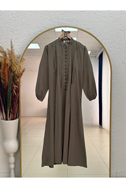 MİHRA STORE Νούρσελ Φόρεμα Μοντάλ με Ριμπ Λεπτομέρειες-ZN2094 Χακί