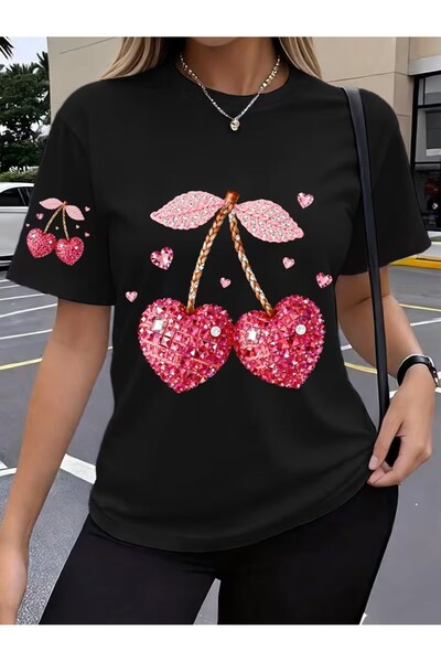 yombaa تي شيرت دايموند فروت تشيري مطبوع