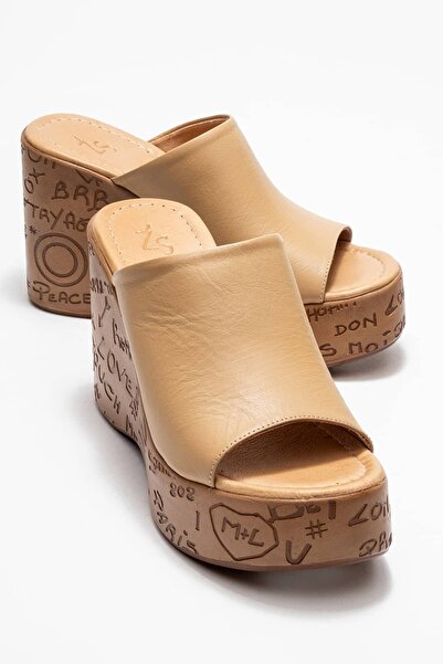 Zeynep Sıradağlı Saraly Women's Genuine Leather Slipper Caramel