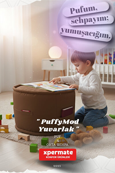 XPERMATE Dekoratif Yuvarlak Puf Orta Sehpa Puf 60x42 Cm Puffymod