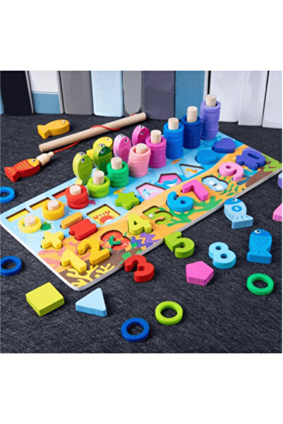 wood toys Joc educativ din lemn 6 în 1, tablă logaritmică - joc Montessori, 3...