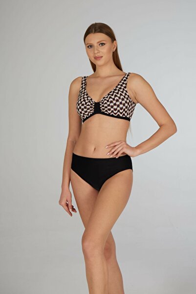 Estiva Women's Wave Patterned Black Shaping / Sculpting Printed Oversize Bikini Set