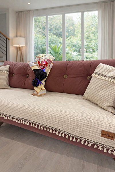 Cottonest Bohem Koltuk Örtüsü Seti | 2 Adet 40x40 Kırlent Kılıfı| Modern & Şı...