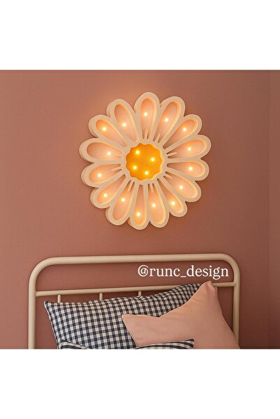 Runc Design Papatya Ahşap Kız Çocuk Odası Duvar Lambası - Dekoratif Gece Lamb...