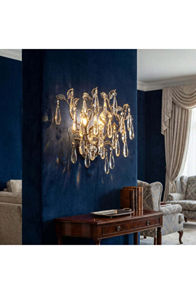 RFAN Lampă de perete, Model W33121/2, Textură de cristal, Metal, 2 x E14, Arg...