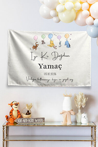 Vagonik Kişiye Özel Doğum Günü Happy Birthday Winnie The Pooh Temalı Duvar Ör...