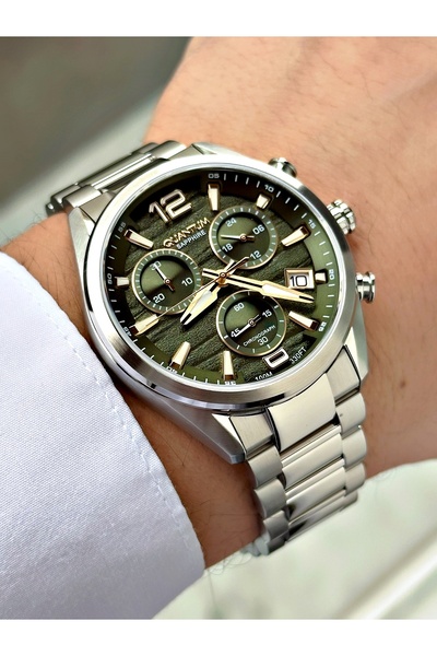 Quantum Functional Silver-Green Color Sapphire Glass Steel Band Steel Case Me...