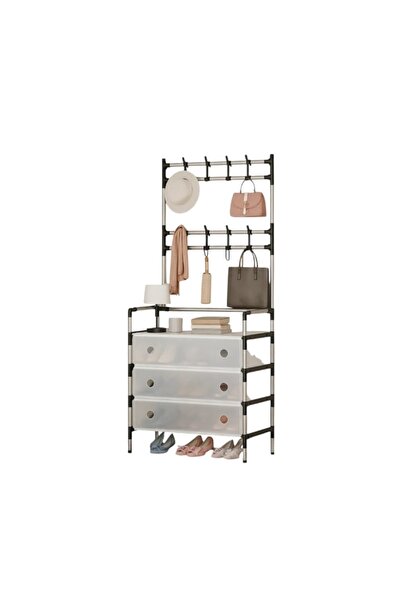 FOXMAG24 Hanger with 3-tier shoe rack and 8 double hooks, clothes and shoe ra...
