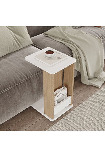 Yurupa Mina Tekerlekli Yan Sehpa C Sehpa Koltuk Sehpası Kitaplıklı Sepet-Beya...