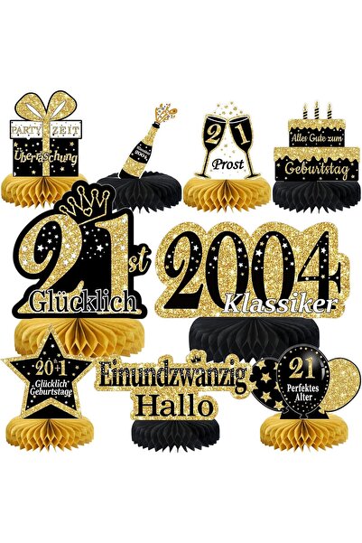 Voxisroma 21α Γενέθλια Αγόρι 9 Τεμάχια Μαύρο Χρυσό Διακόσμηση Τραπεζιού