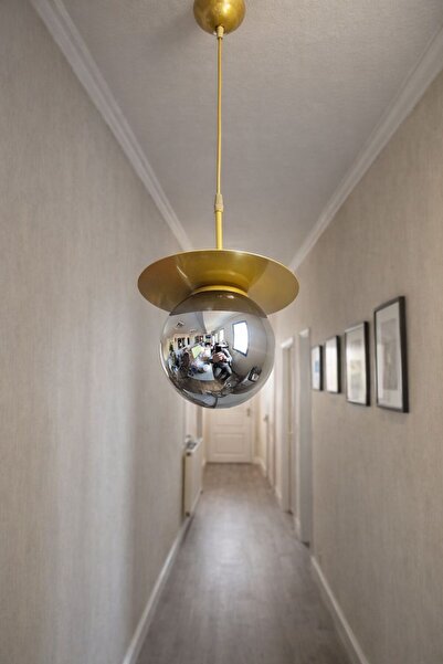 Ömür Avize tırtıl eskitme gold kasa globe camlı sarkıt avize