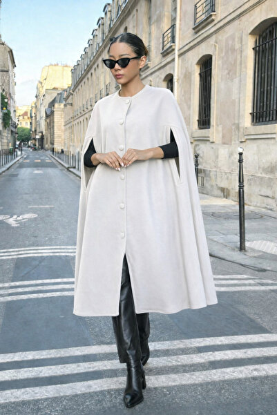 comstar Ženska dnevna široka bijela pončo bez rukava Kašmir tkanina