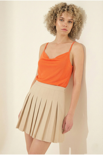 MELA ROSSA Ženska narandžasta degaje izrez bluza bez rukava sa podesivim vezi...