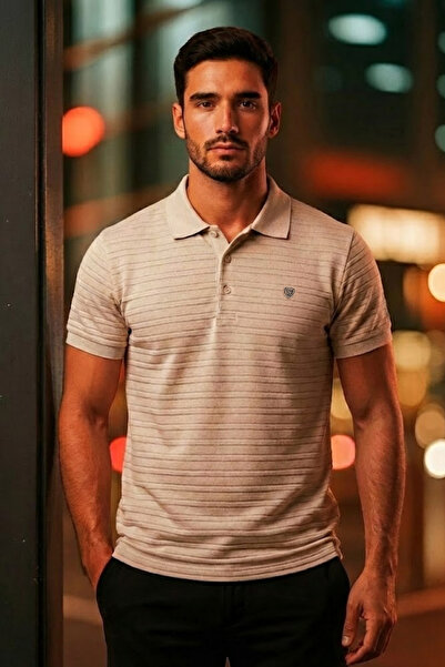 COMBİNE MİCHAİL Men's Short Sleeve Gray Loose Polo Collar T-Shirt