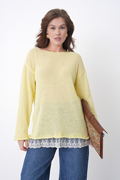 Noi Belis Lace Detailed Boat Neck Knitwear Blouse Ss26Bz0034