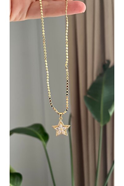 ATELİER GİZEM Kadın kararmaz çelik taşlı yıldız 14k gold kolye