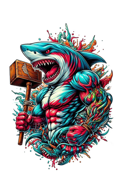 MegaSticker Savaşçı Köpek balığı shark Sticker Araba, Motorsiklet, Kask, Lapt...