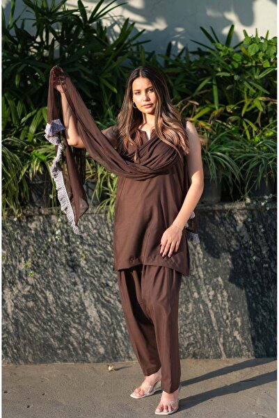 ZERE Mocha Brown Cotton Farshi Shalwar Set