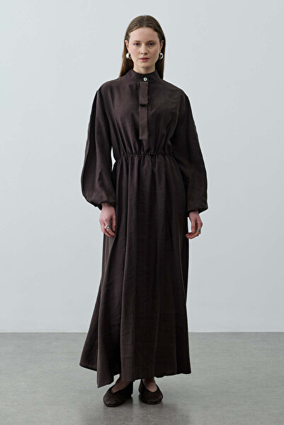 Fahhar Foulardı Maxi Elbise Acı Kahve