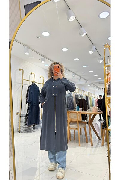 BELİS WEAR AYŞE AKAY FERMUARLI VİSKON VE ÇİFT DÜĞME DETAYLI KAPÜŞONLU UZUN TU...