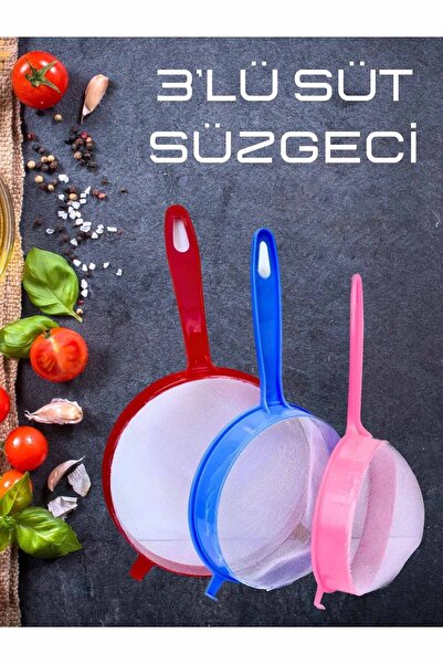 FeyzaDesign Çok Amaçlı 3'lü Süt Süzgeci Seti, 14-17-20 cm, Pirinç Bakliyat Sü...