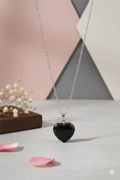 Liacharm Black Star Stone Heart Necklace - Sparkling Natural Stone Women's Ne...