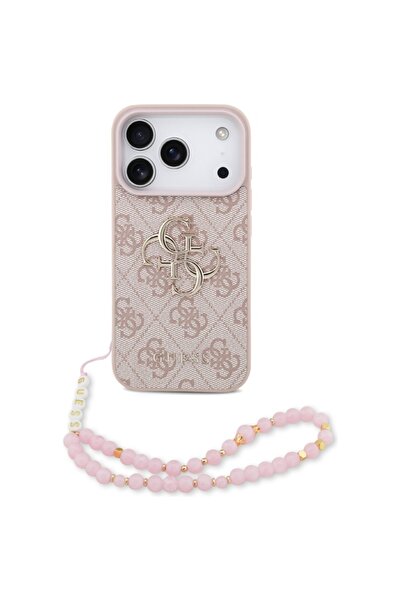 Guess Калъф за iPhone 17 Pro с каишка, Hardcase 4G Classic Logo с каишка, Розов