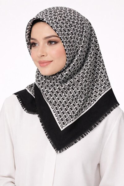 Sinem Emprime Koton Scarf - Black / White-6292 - 01