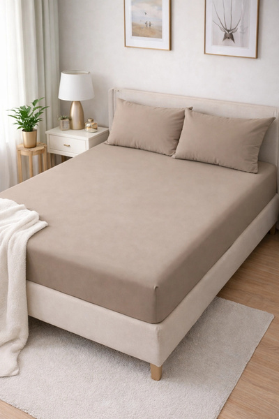 Clasy Ranforce Fitted Sheet Set Double Beige-Light Brown Çklç-247 100% Cotton