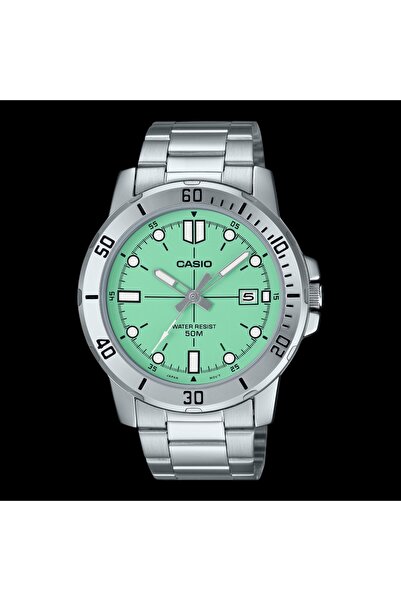 casiu Men's stainless steel watch with a light green dial, water resistant to...
