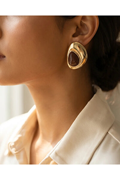 Dorvina Brass Anti-Tarnish Jewelry Gold Color Brown Stone Drop Model Vintage ...