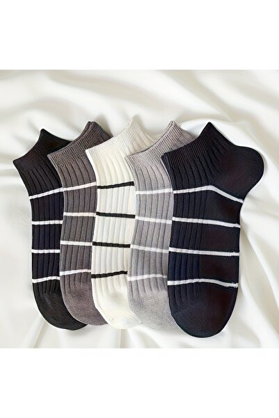 çorapmanya 5 Çift Çizgili Desenli Çok Renkli Erkek Patik Çorap