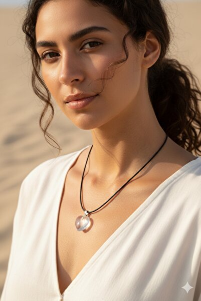 Liacharm Doğal Kristal Kuvars Taşlı Kalp Kolye - Şeffaf Necef Taşı