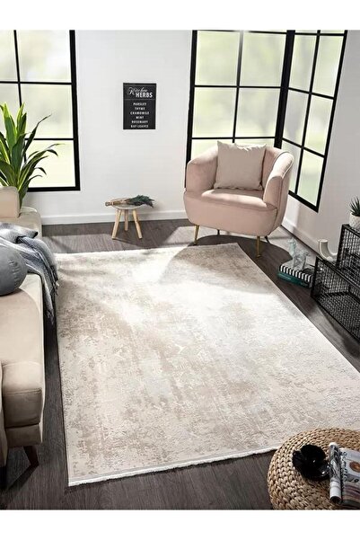 Karmen Halı Merit Mr003a Krem Halı Bej Detaylı Ince Yumuşak Akrilik Tozuaz Modern Salon Halısı Yatak Odası