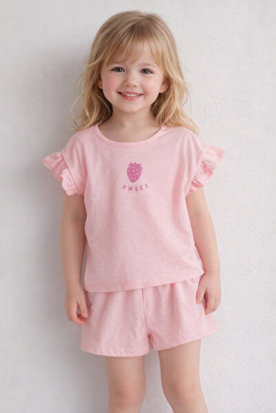 LC Waikiki Lcw Baby Pink Crew Neck Baby Girl Pajama Set with Shorts