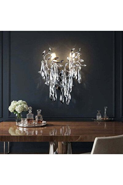 RFAN Lampă de perete, Model W1117/2, Textură de cristal, Metal, 2 x E14, Argi...