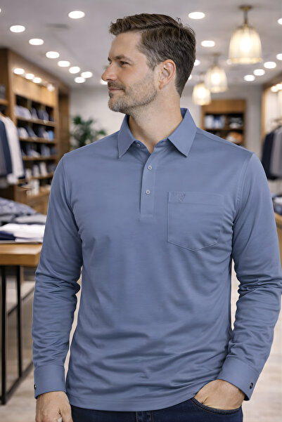 YAKAMEL Men's Long Sleeve Button down Shirt Casual T-Shirt with Collar Pocket