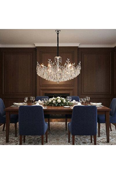 RFAN Chandelier, Model 1117/850, Crystal Texture, Metal, 8 X E14, Silver