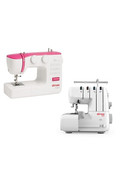 Elmas TR360 (Pembe) Dikiş Makinesi ve 328 Ev Tipi 4 İplik Overlok Makinesi