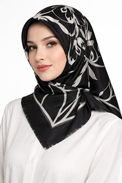 Sinem Eșarfă din bumbac imprimată - Negru / Alb-6292 - 15