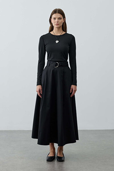 Fahhar Kemerli Gabardin Etek Siyah