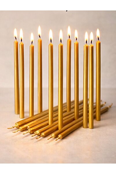 instatech 10 Adet İnce Fitil 15 Cm Gold Şamdan Mum – Doğum Günü Düğün & Davet...