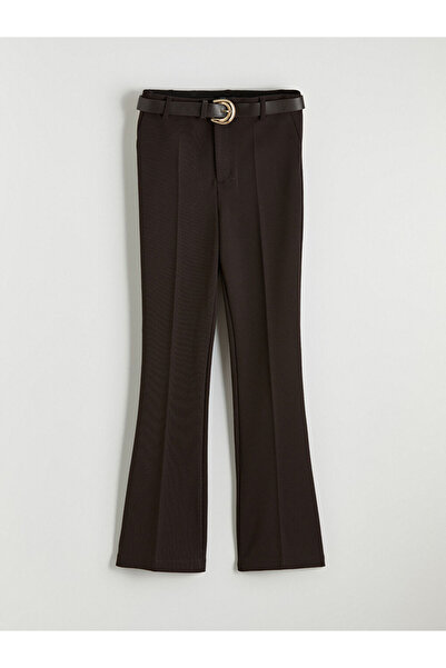 LC Waikiki Brown Spanish Flared Women's Trousers with Belt at the Waist
