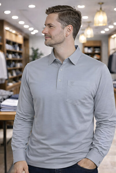 YAKAMEL Men's Long Sleeve Button down Shirt Casual T-Shirt with Collar Pocket