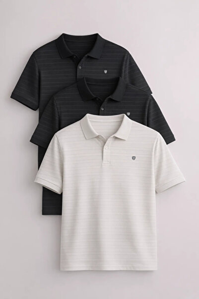 COMBİNE MİCHAİL Men's Short Sleeve Loose 3-Piece Polo Collar T-Shirt