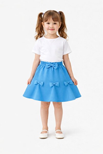 Nacar Kız Çocuk Kurdele Detaylı Double Kumaş Etek 23 Nisan 29 Ekim Gösteri Etek