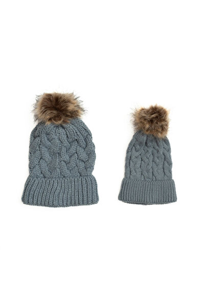 melvelo Set of 2 crocheted knitted caps with mot, mother / daughter, - Gray