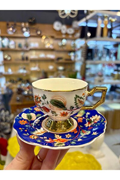 Kosova EVAN LACİVERT ÇİÇEKLİ 2 KİŞİLİK TÜRK KAHVESİ FİNCANI