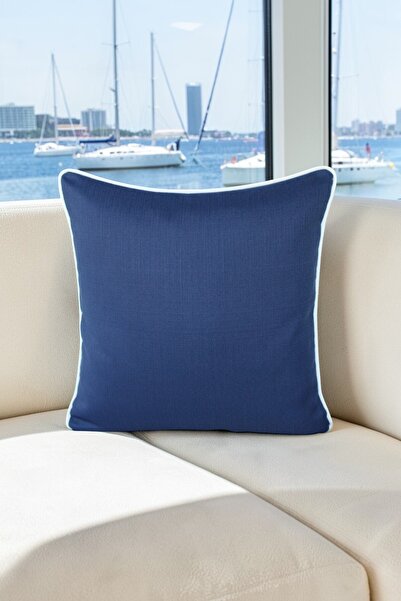 VISIONARIO Cushion Cover 45X45 Waterproof Outdoor Linen White Piped Boat Gard...