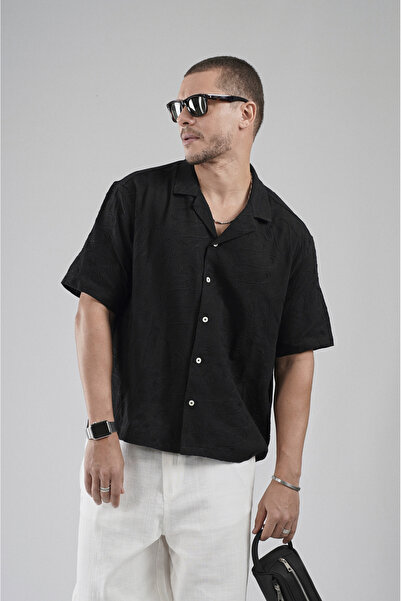 Butik Trend Biz Regular Fit Lattice Fabric Embroidered Cotton Men's Shirt